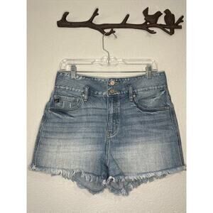 KanCan high rise frayed hem stretch denim shirts double button 11/29